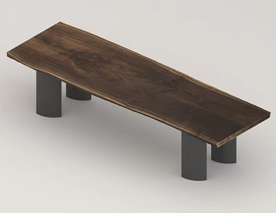 Stylish Wooden Dining Table With Long Rectangular Top And Sturdy Metal Legs 3d model