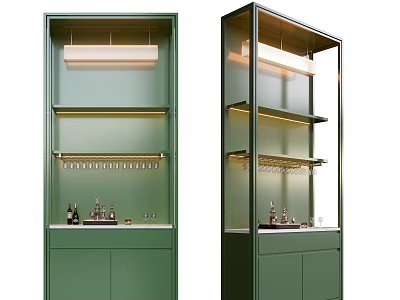 Green Modern Sideboard with Glass Doors LED Lighting and Shelves for Decorative Items 3d model