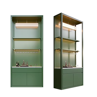 Green Modern Sideboard with Glass Doors LED Lighting and Shelves for Decorative Items 3d model
