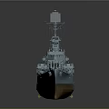 Detailed 3D Rendered Warship Model With Antenna Turrets And Blue Gray Deck Design
