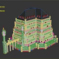 White Castle Inspired Building Featuring Black Roof Turrets Arches And Multi Layer Design