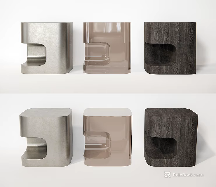 Modern Square Stools with Groove Design in Different Materials and Colors 3d model 
