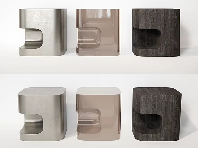 Modern Square Stools with Groove Design in Different Materials and Colors 3d model