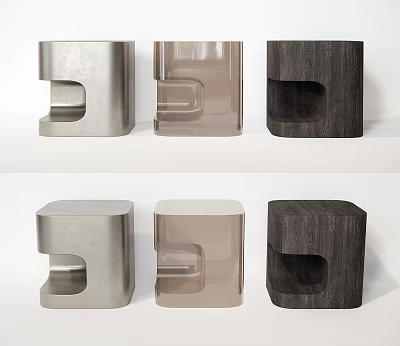 Modern Square Stools with Groove Design in Different Materials and Colors 3d model