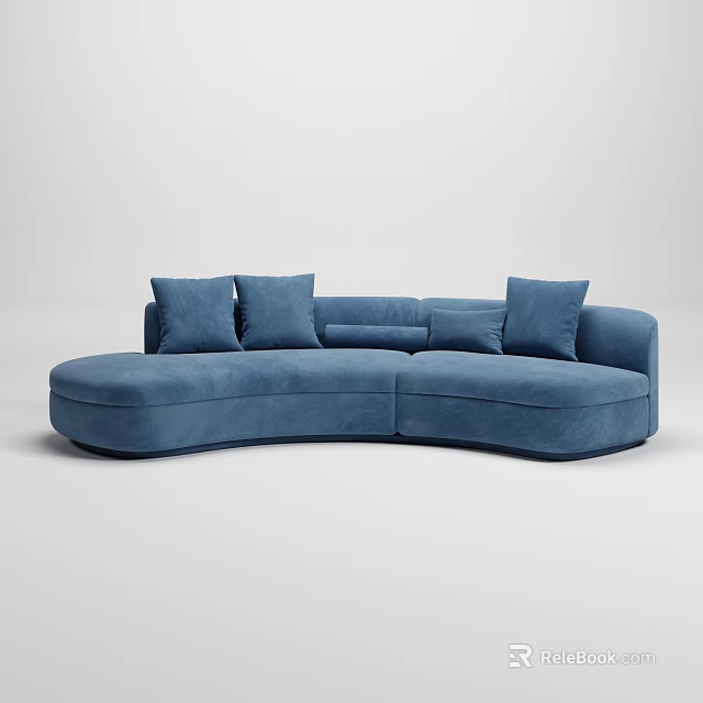 Blue Curved Sofa Set With Soft Cushions And Modern Comfortable Design 3d model