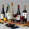 Fresh Fruits Nuts And Cured Meat With Wine Bottles And Glasses On Wooden Tray