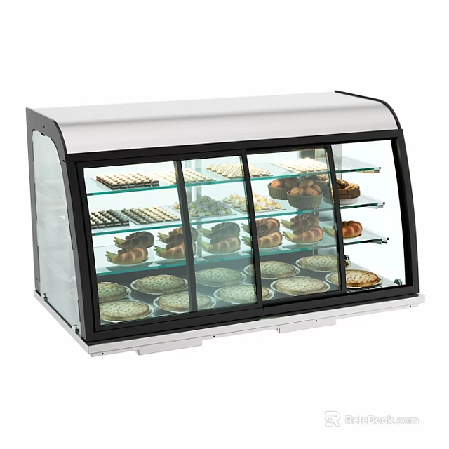 Stainless Steel Commercial Glass Display Case with Multiple Shelves for Pastries and Bread 3d model 