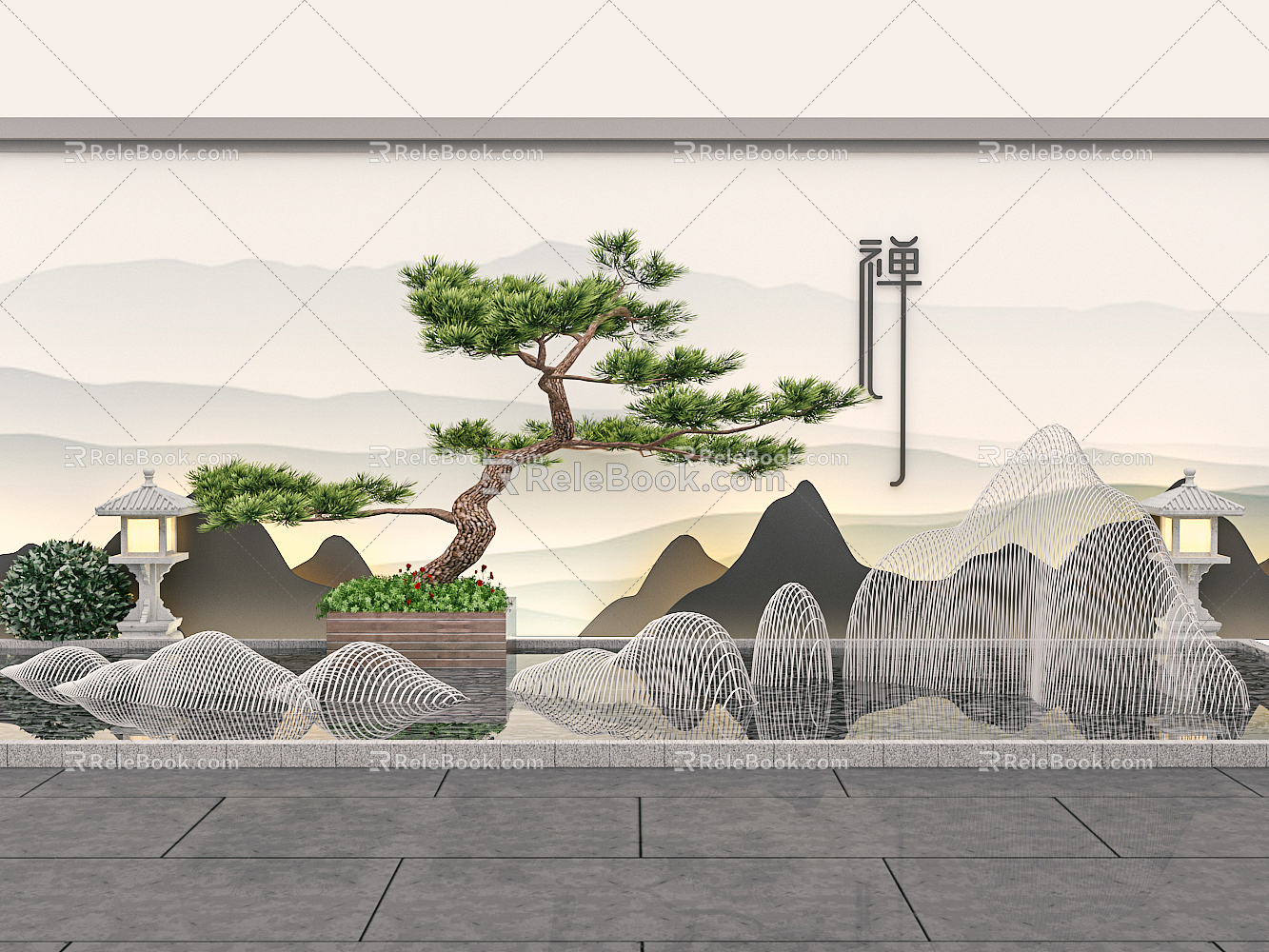 New Chinese style landscape sketch courtyard landscape model