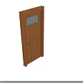 Wooden Swing Door With Glass Window And Gold Handle In Natural Wood Design