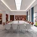 Modern Bright Conference Room Interior With Long Table White Chairs And Large Screen 3d model