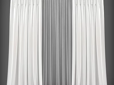 White Double Layer Curtains Sheer And Solid For Modern Home Window 3d model