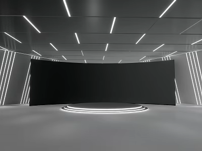 Modern Tech Interior Space With Curved Black Display And White Strip Lighting 3d model