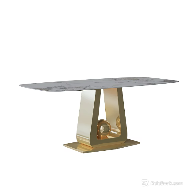 Modern Dining Table With Marble Tabletop And Gold Metal Spherical Base Design 3d model 