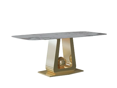 Modern Dining Table With Marble Tabletop And Gold Metal Spherical Base Design 3d model