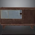 Vintage Wooden Storage Cabinet With Glass Doors Drawer And Decorative Legs