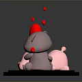 Cute Pink And Gray Cartoon Creatures Playing Together With Red Hearts On Black Circular Base
