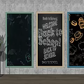 Background Wall with Three Chalkboards Featuring Hand Drawn Back to School Elements and Food Illustrations 3d model