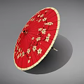 Red Umbrella With White Plum Blossom Patterns And Beige Trim 3d model
