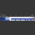 Fitness Sports Stadium With Blue Seats White Design And Green Football Pitch