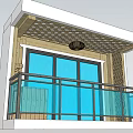 Modern Balcony Railing Design With Glass Panels And Wooden Frame Elements 3d model