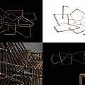 Geometric Wall Mounted Shelves With Modern Metallic Frame And Stacked Books For Contemporary Room Decoration