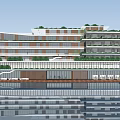 Modern Hotel Building With Layered Structure Greenery And Water Reflection Design 3d model