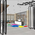 Modern Retail Store Interior With Office Desk Chairs Yellow Sofa And Large Windows