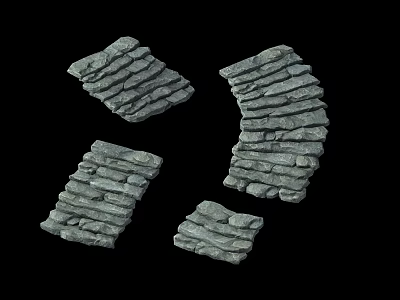 Rustic Natural Stone Stairs With Curved Design And Multiple Sectional Pieces 3d model