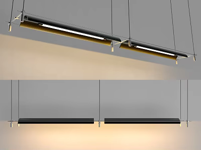 Modern Linear Pendant Lights With Sleek Black Metal Design And Warm LED Glow 3d model