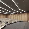 Modern Auditorium Interior With White Seats Wooden Panels And Strip Lights