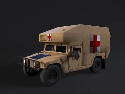 Sand Colored Military Ambulance Vehicle With Red Cross Markings 3d model