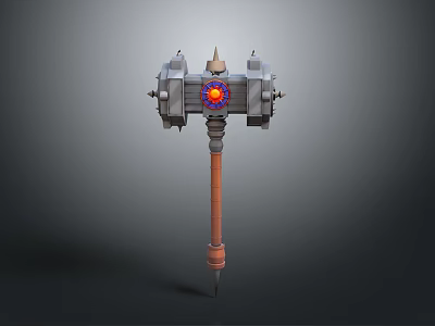 Mechanical Hammer Weapon With Metallic Structure And Red Glowing Core 3d model