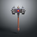 Mechanical Hammer Weapon With Metallic Structure And Red Glowing Core