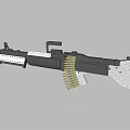 Black Metal Machine Gun Weapon With Ammunition Belt On Blue Background Design Features 3d model