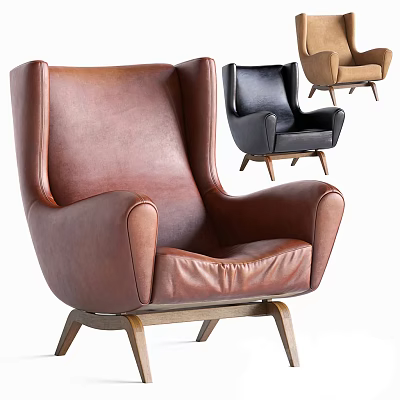 Stylish Brown Leather Single Sofa With Modern Design Wooden Legs And Color Options 3d model