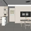 Modern Restaurant Interior With Dining Table Chairs TV Screen And Open Kitchen Layout