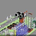 Smart Industrial Park With Automated Production Line Robots Workers And Storage Racks