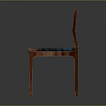 Wooden Chair With Red Frame Blue Fabric Seat And Slatted Back Design