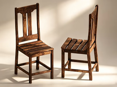 Rustic Wooden Single Chair With Slat Back And Slat Seat Design 3d model