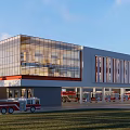Modern Fire Station Building Exterior Design With Red White Facade Fire Truck And Glass Elements
