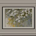 Abstract Painting With White Flowers And Branches On Soft Color Background In Black Frame