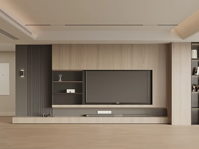 Modern Living Room Interior Design With Wooden TV Wall And Minimalist Decor 3d model