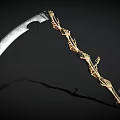 Elegant Scythe Design With Silver Blade And Golden Skeletal Hand Handle On Black Background
