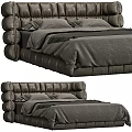 Modern Leather Double Bed With Tufted Headboard Gray Comforter And Pillows 3d model