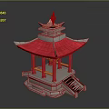 Traditional Chinese Pavilion With Red Roof White Base And Yellow Pillars