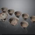 Glossy Pink And White Tea Set With Teapot And Multiple Teacups On Dark Background