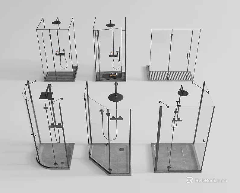 Modern Shower Sliding Doors with Various Designs Frame Structures And Shower Components 3d model 