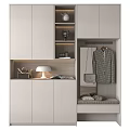 Modern Sleek Shoe Cabinet With Storage Compartments Hanging Hooks And Seating Bench 3d model