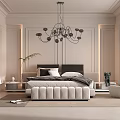 Elegant Modern Bedroom Interior Design With Large Bed Chandelier And Accent Chair