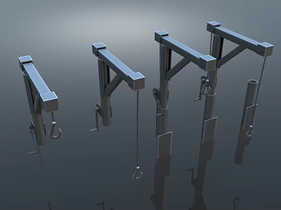 Silver Metal Mechanical Structures With Hooks Chains And Frames For Lifting 3d model